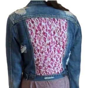 Rue21 denim See through back jacket distressed up cycled handmade small